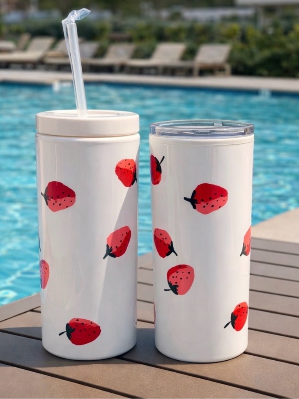 Kate Spade White Tumbler Duo w/ Red Strawberry Print (Tumbler & Thermal Mug Set